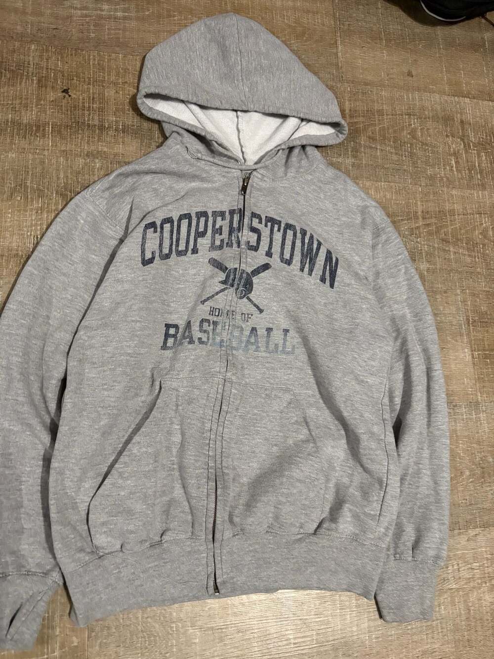 Vintage MV Sport Cooperstown Home of Baseball Zip Up Hoodie Grey Size Small